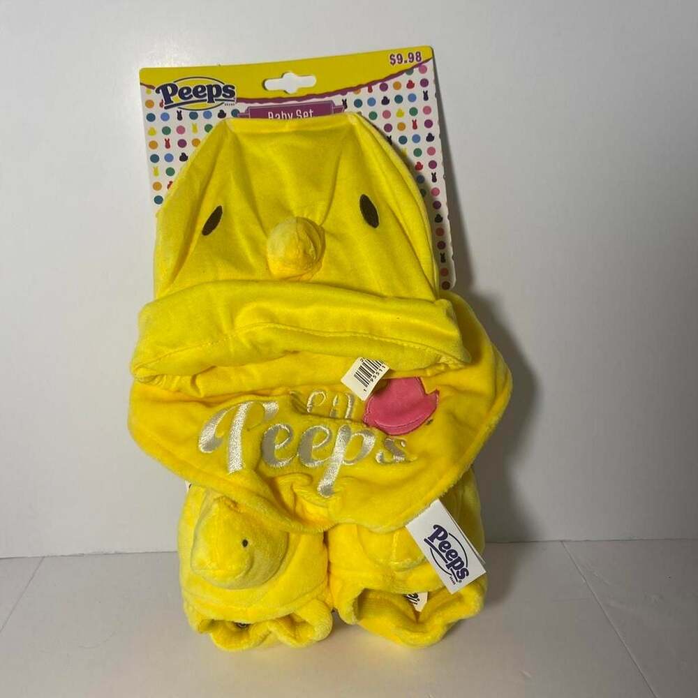 Peeps Yellow Chick Baby Set Hat Bib and Booties